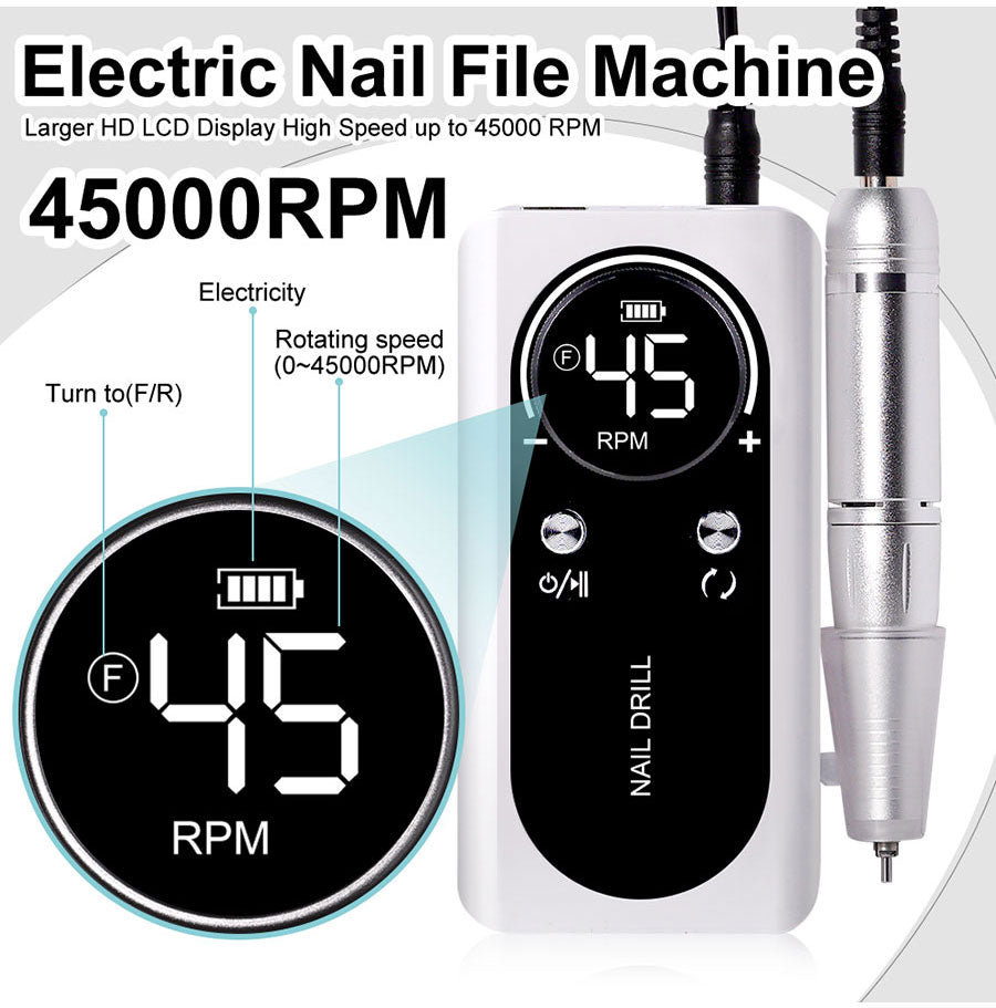 Elektryczny pilnik do paznokci Nail Care Pro — 45000 RPM, akumulator, cicha praca