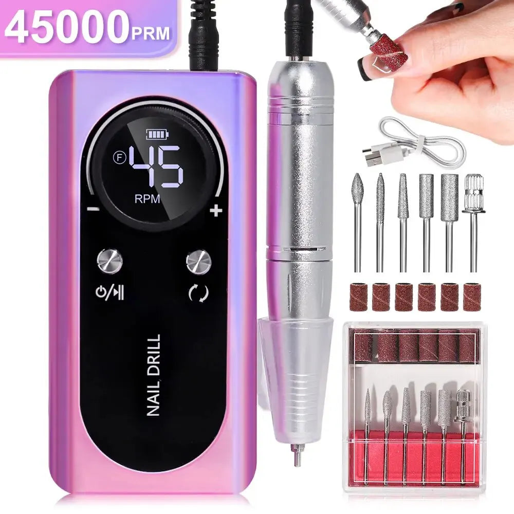 Elektryczny pilnik do paznokci Nail Care Pro — 45000 RPM, akumulator, cicha praca