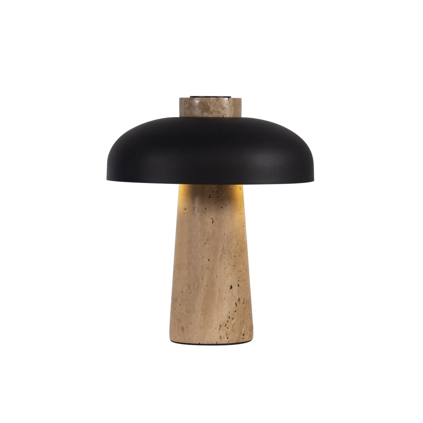 Elegant Yellow Travertine Base Lamp With Black Shade