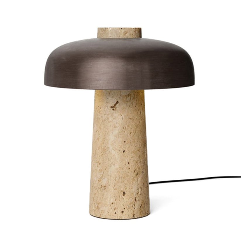 Elegant Yellow Travertine Base Lamp With Black Shade