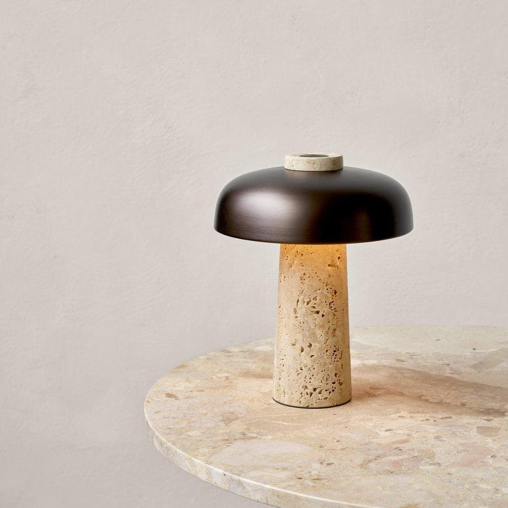 Elegant Yellow Travertine Base Lamp With Black Shade