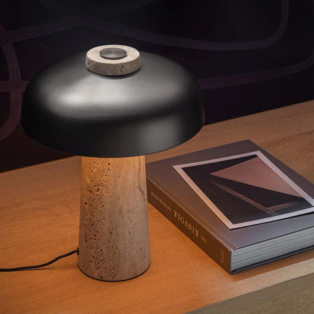 Elegant Yellow Travertine Base Lamp With Black Shade