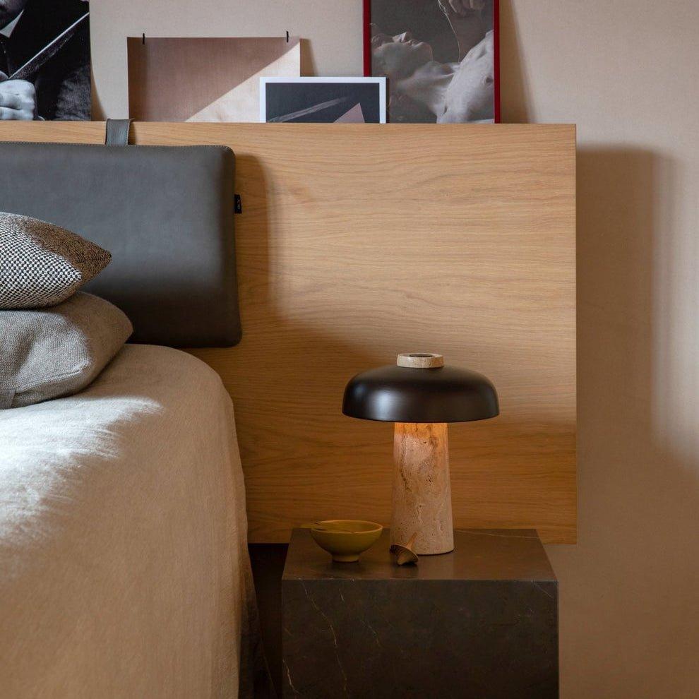 Elegant Yellow Travertine Base Lamp With Black Shade