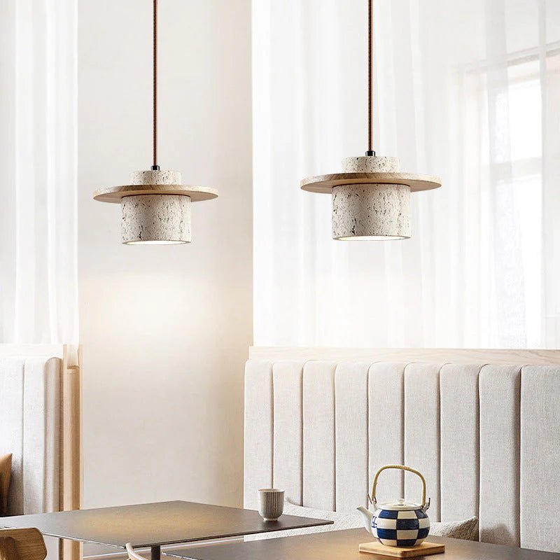 Marene | Elegant Travertine Pendant Light With Adjustable Cord For Modern Kitchens | Orntli