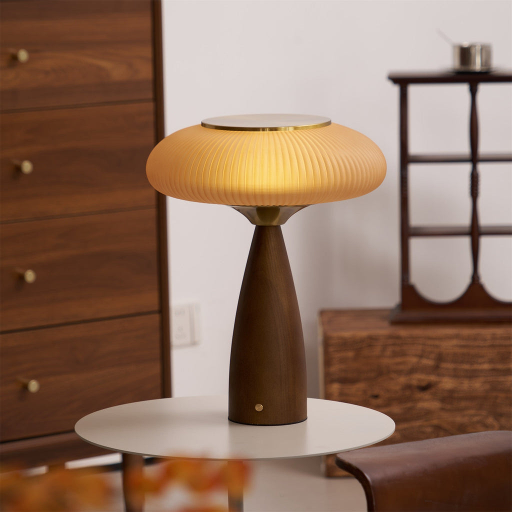 Wooden Bedside Lamp With Touch Control And Amber Shade