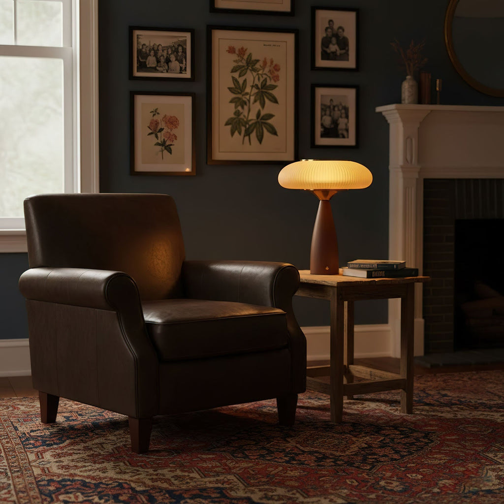 Wooden Bedside Lamp With Touch Control And Amber Shade