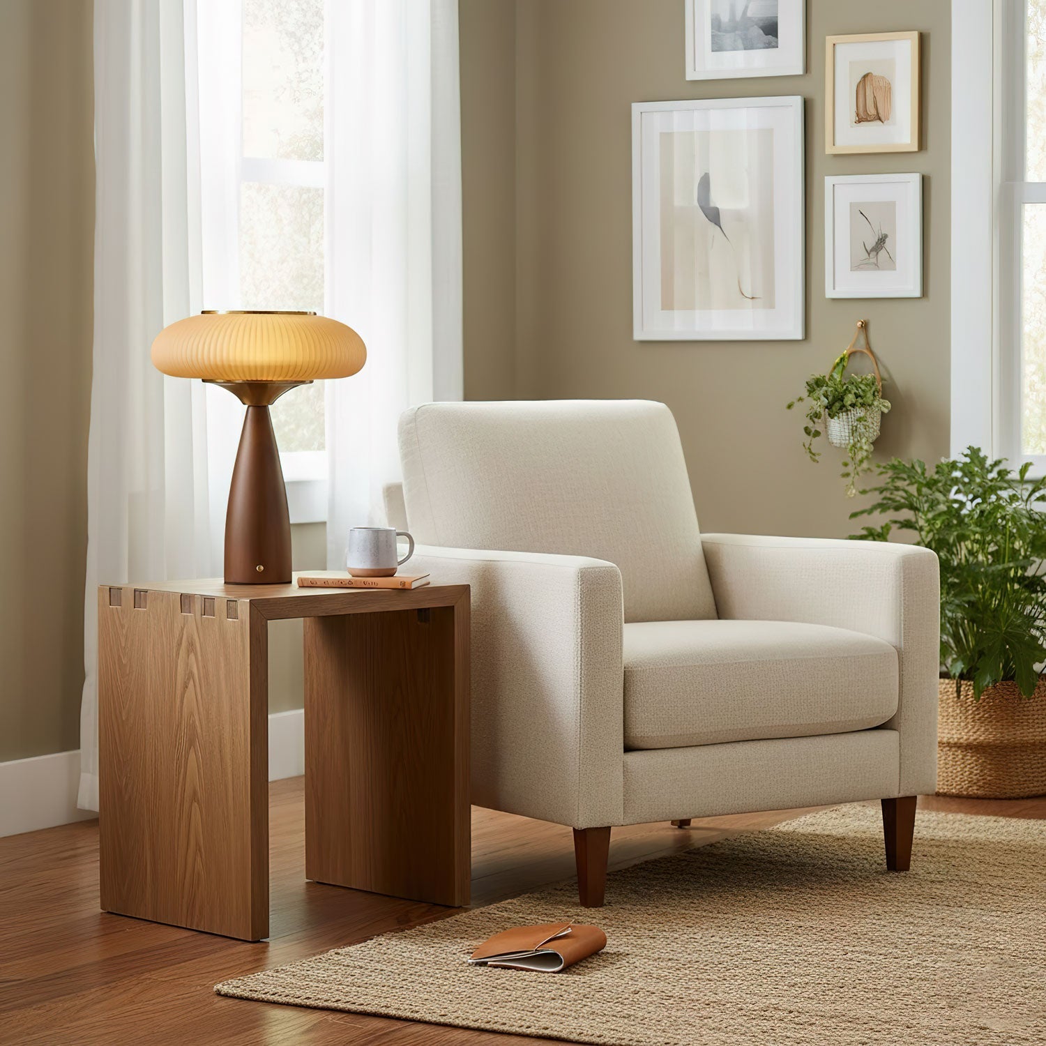 Wooden Bedside Lamp With Touch Control And Amber Shade