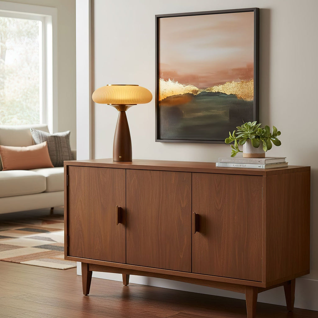 Wooden Bedside Lamp With Touch Control And Amber Shade