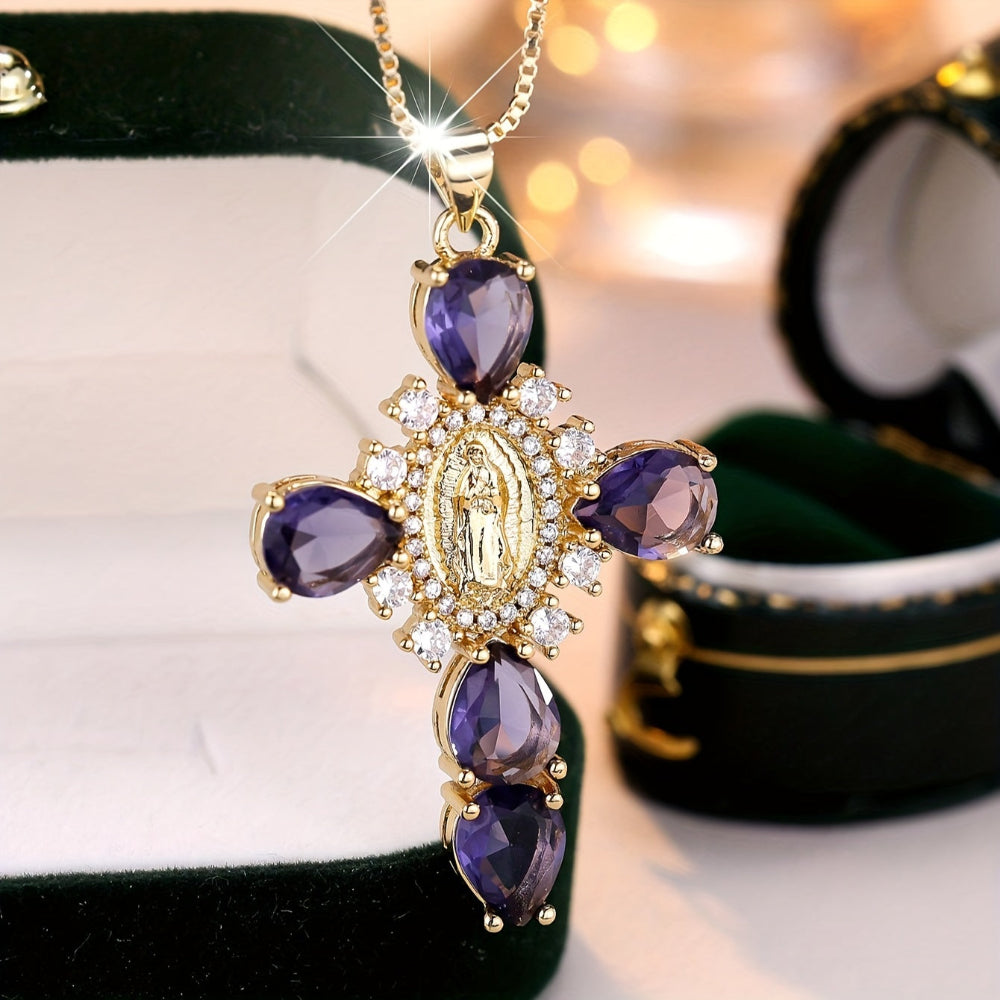 KC Gold Cross Necklace — Solid Copper Base Cubic Zirconia