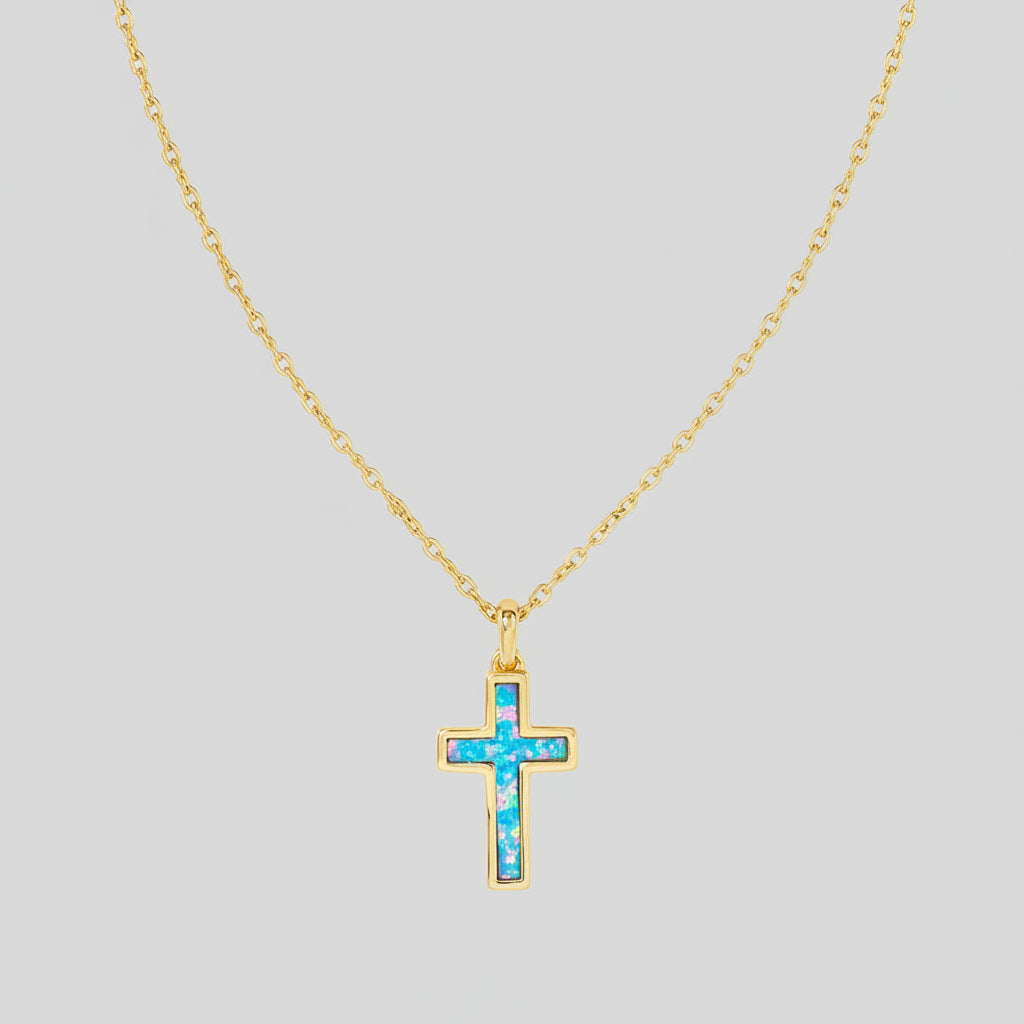 Gold Cross Pendant Necklace — Polished Sculpted Chain Profile
