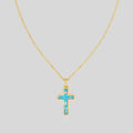 Gold Cross Pendant Necklace — Polished Sculpted Chain Profile