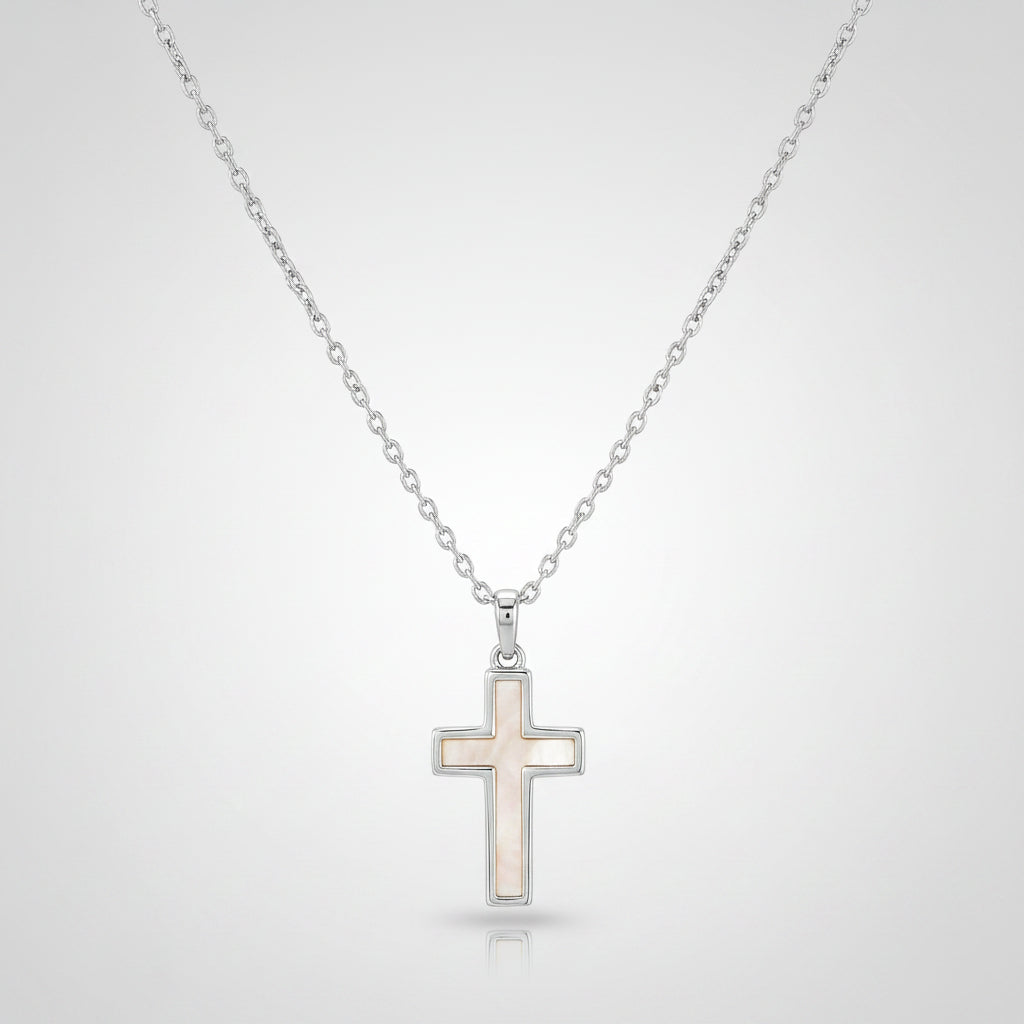 Gold Cross Pendant Necklace — Polished Sculpted Chain Profile