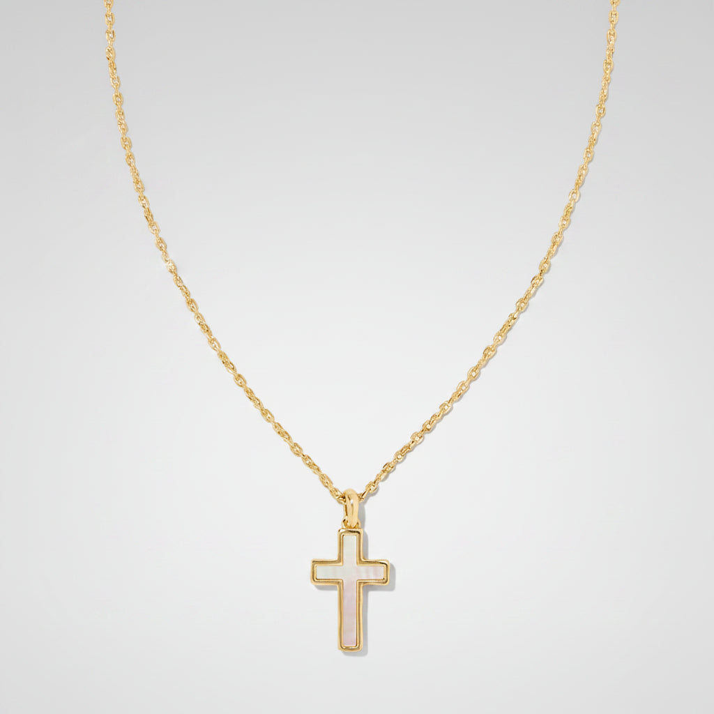 Gold Cross Pendant Necklace — Polished Sculpted Chain Profile