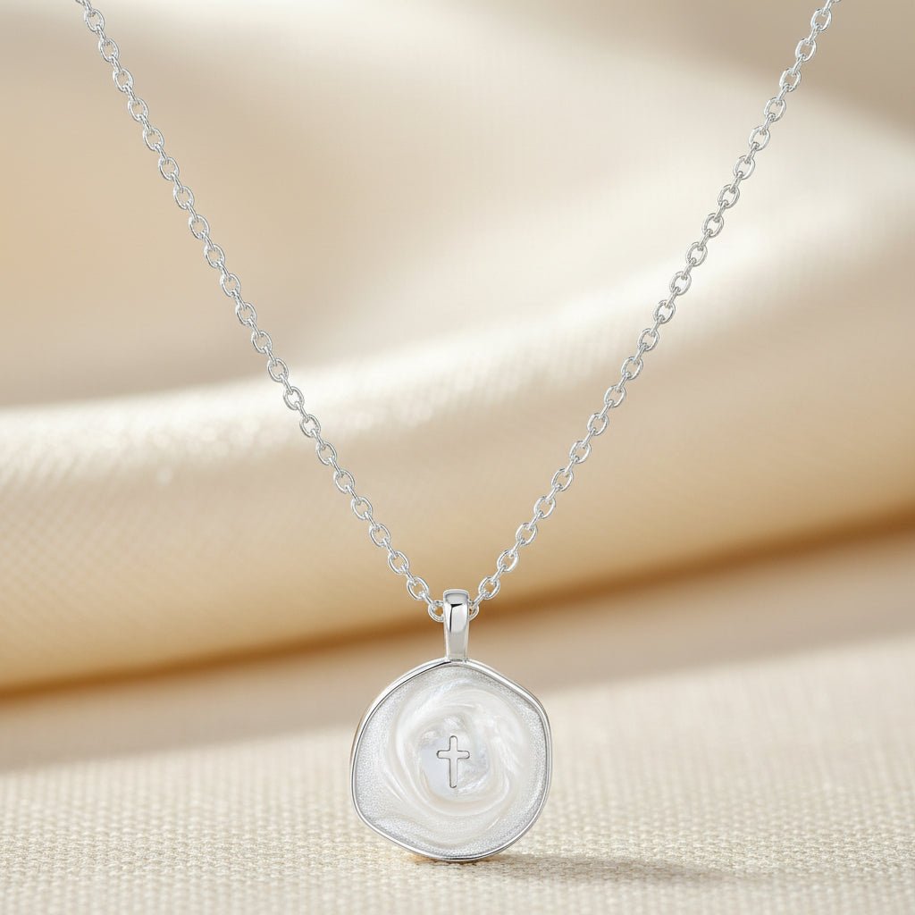 Cross Pendant Necklace — Adjustable Slender Chain, Minimalist Gold Disc