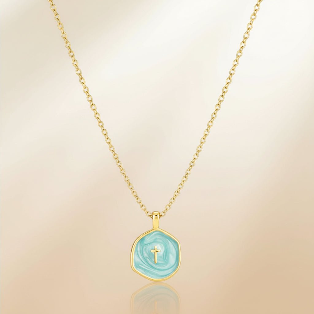 Cross Pendant Necklace — Adjustable Slender Chain, Minimalist Gold Disc