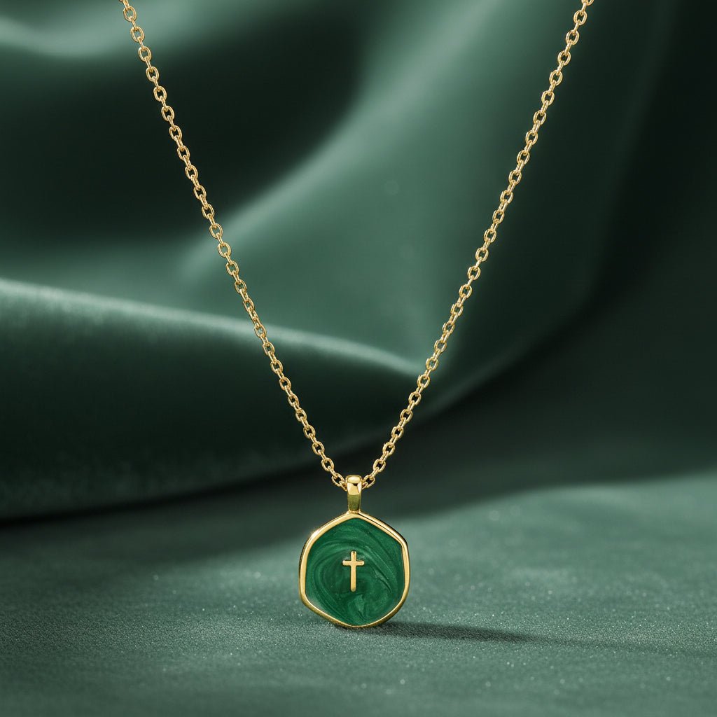 Cross Pendant Necklace — Adjustable Slender Chain, Minimalist Gold Disc