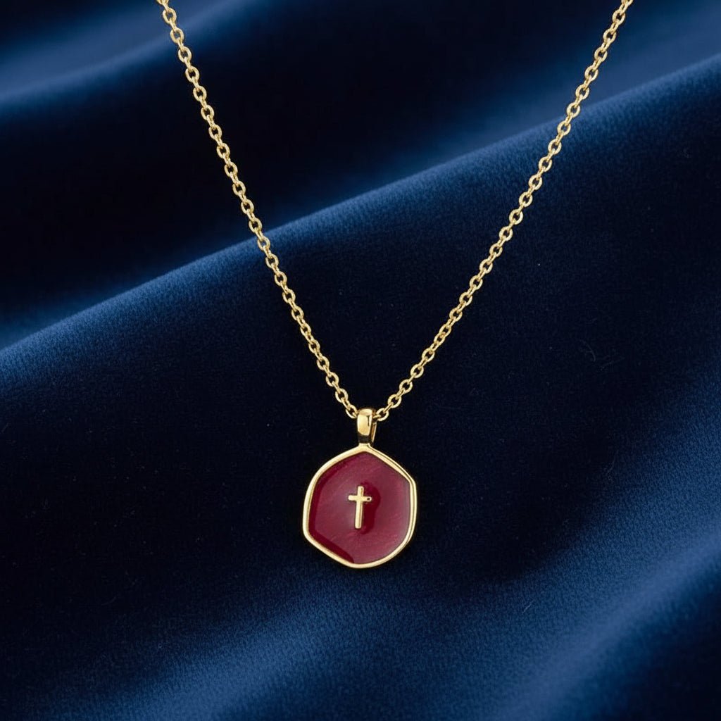Cross Pendant Necklace — Adjustable Slender Chain, Minimalist Gold Disc