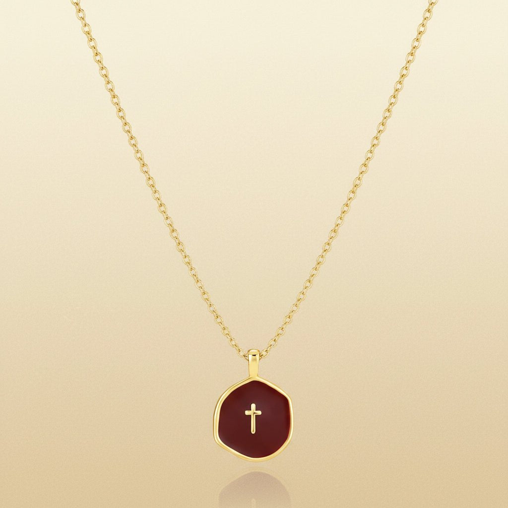 Cross Pendant Necklace — Adjustable Slender Chain, Minimalist Gold Disc