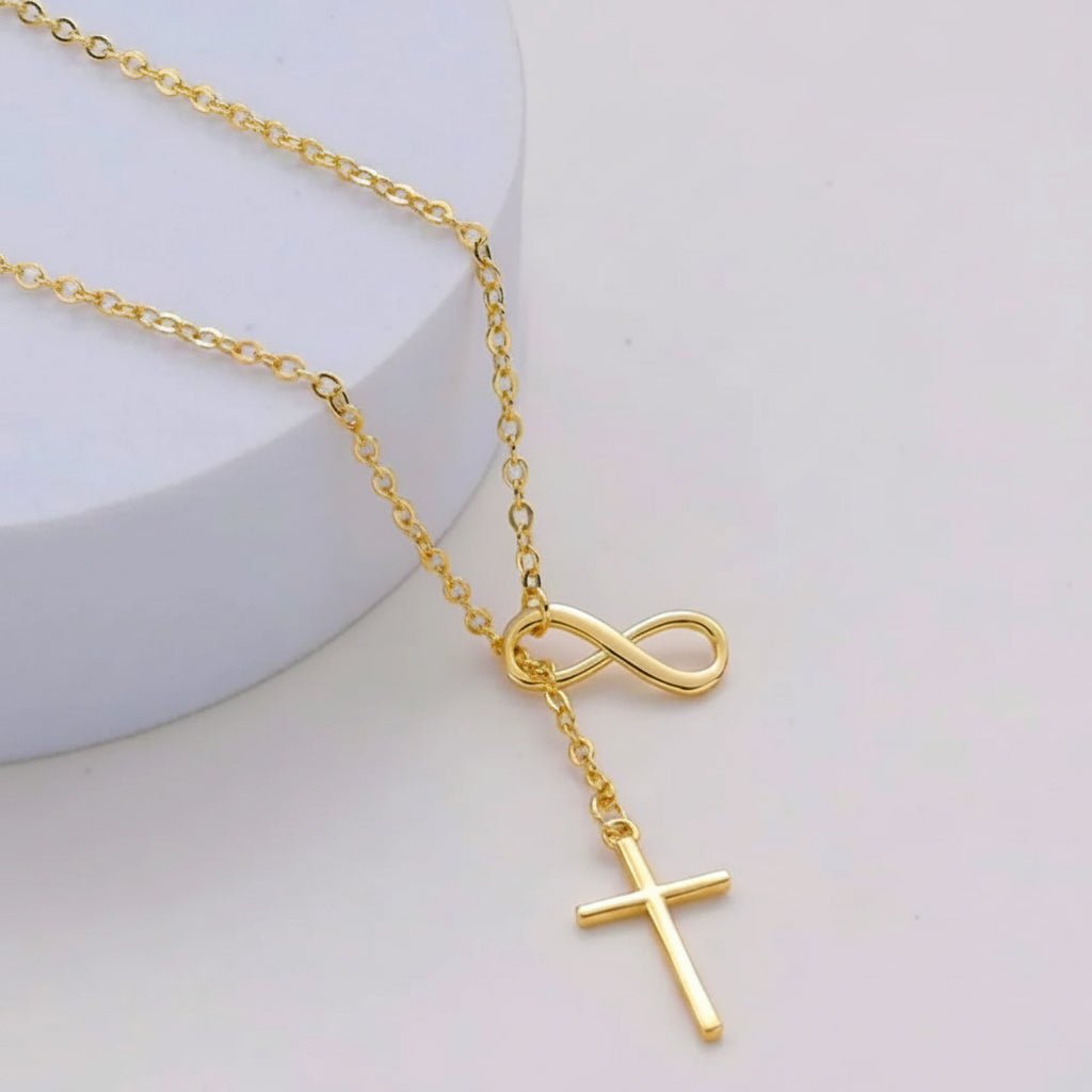 14K Gold-Filled Infinity Necklace — Slender Y Cross Pendant