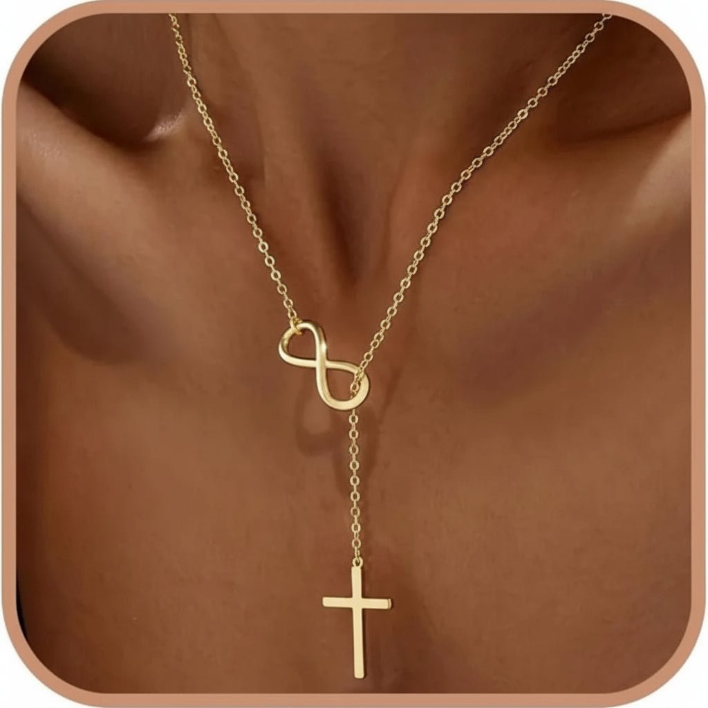 14K Gold-Filled Infinity Necklace — Slender Y Cross Pendant
