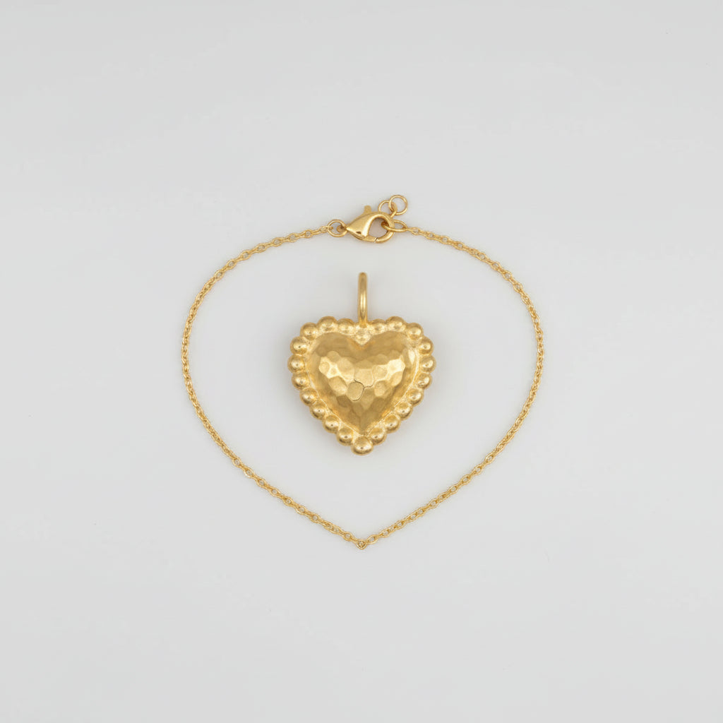 Hammered Heart Pendant Necklace — 18K Gold Plated Finish