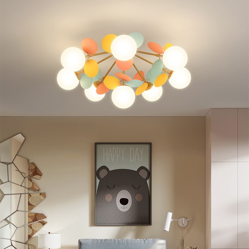 Acrylic and Glass Ceiling Light With Globe Shaped Shades Bouquet Design