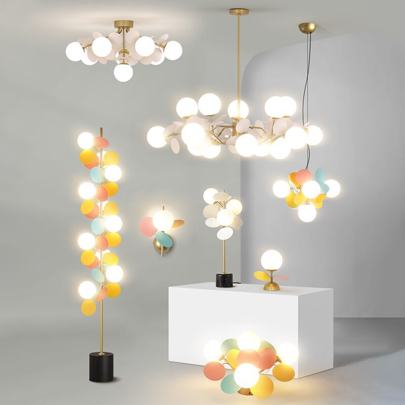 Acrylic and Glass Ceiling Light With Globe Shaped Shades Bouquet Design