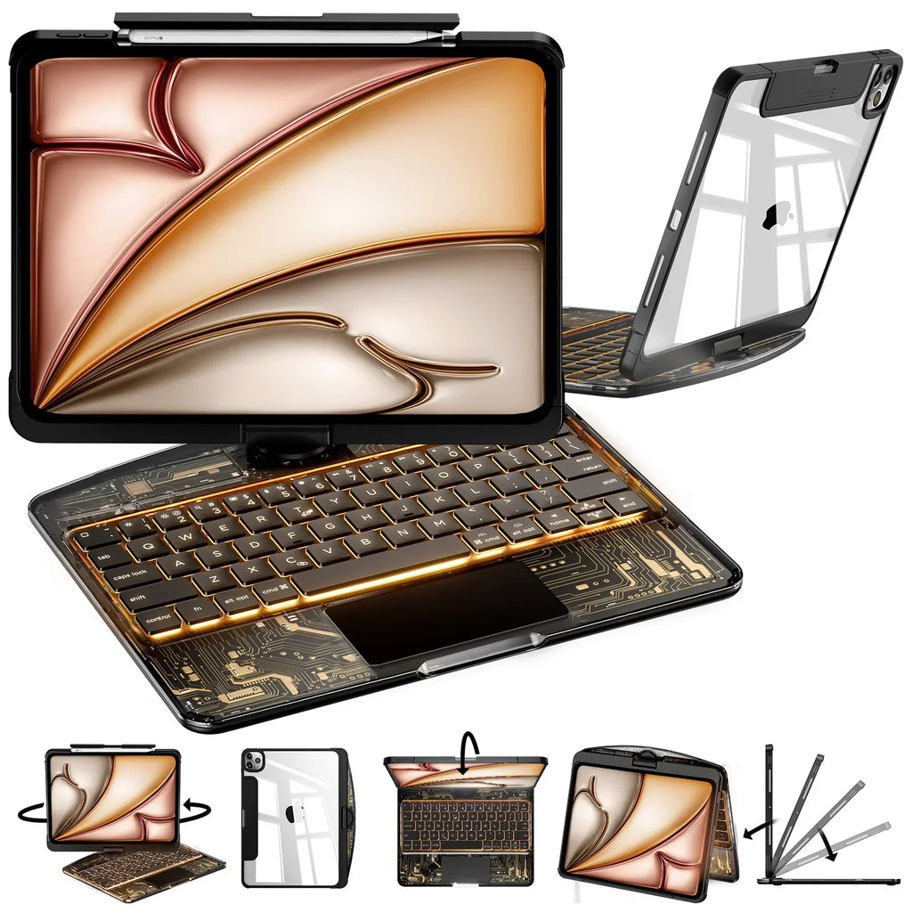 Y2K Pink Transparent 360 Degree Rotating iPad Keyboard Case