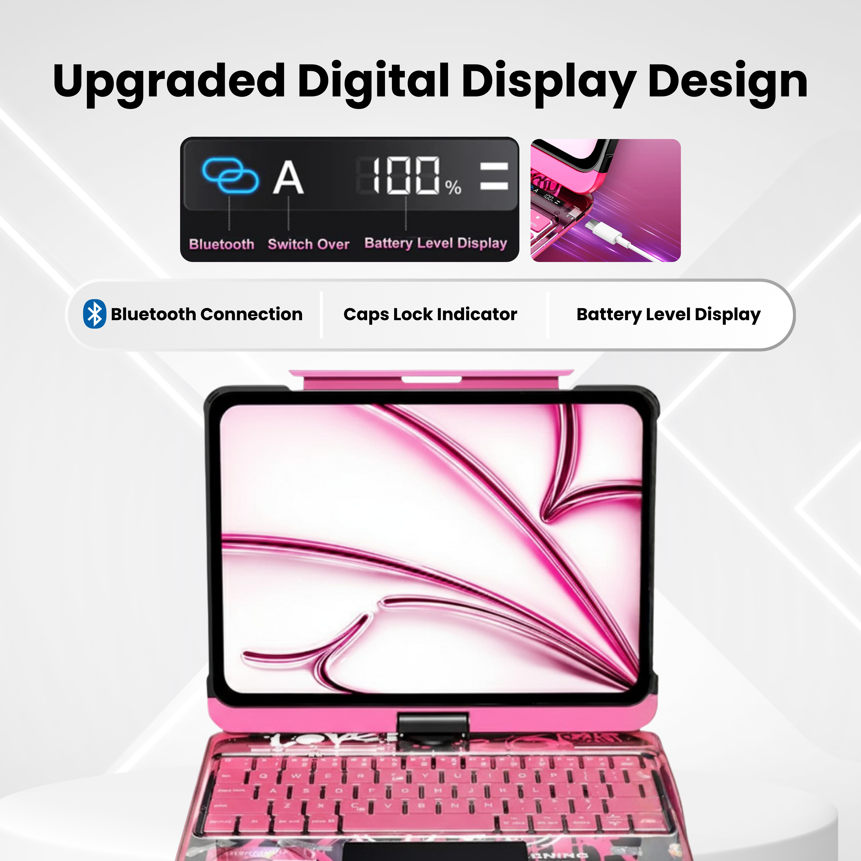Y2K Pink Transparent 360 Degree Rotating iPad Keyboard Case