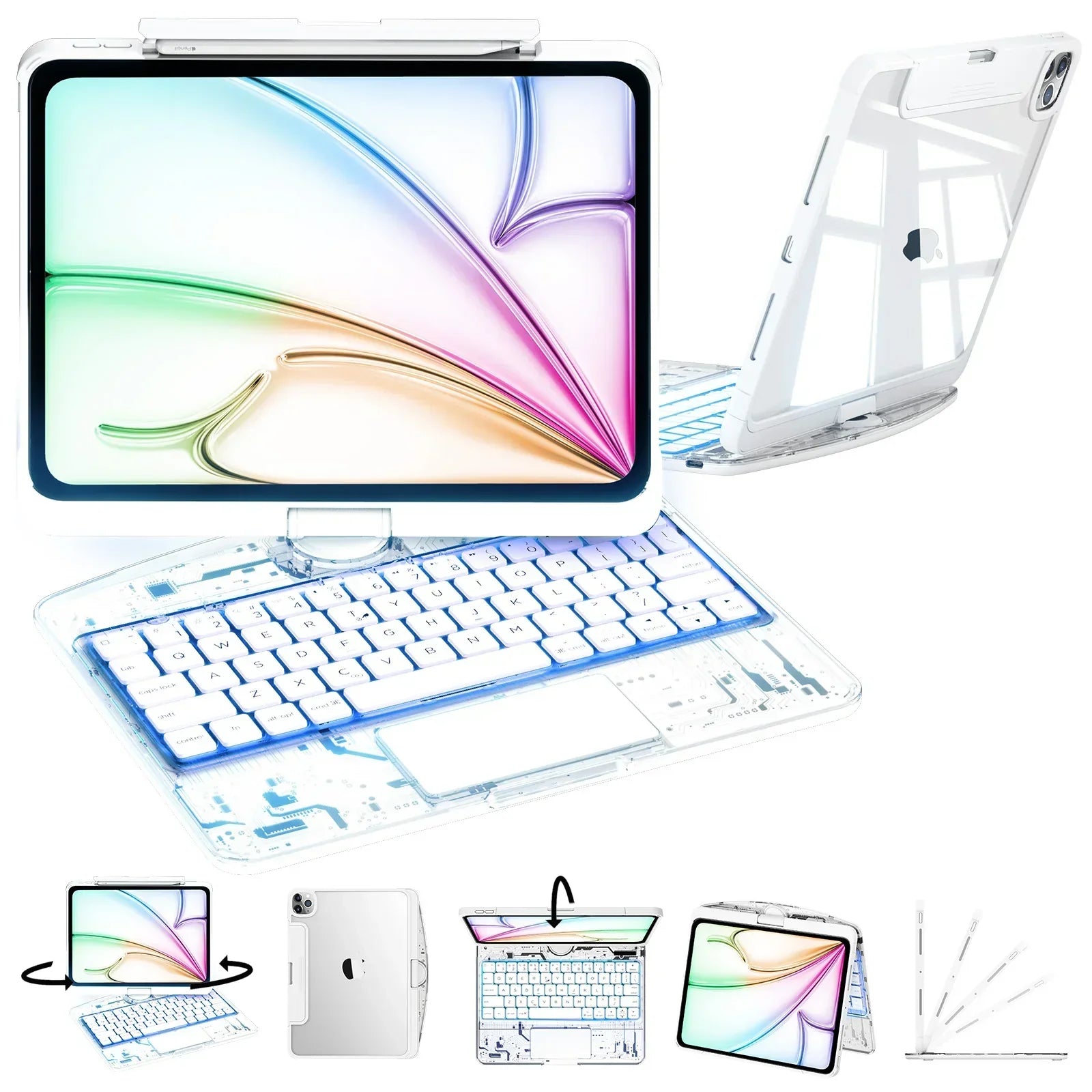 Y2K Pink Transparent 360 Degree Rotating iPad Keyboard Case