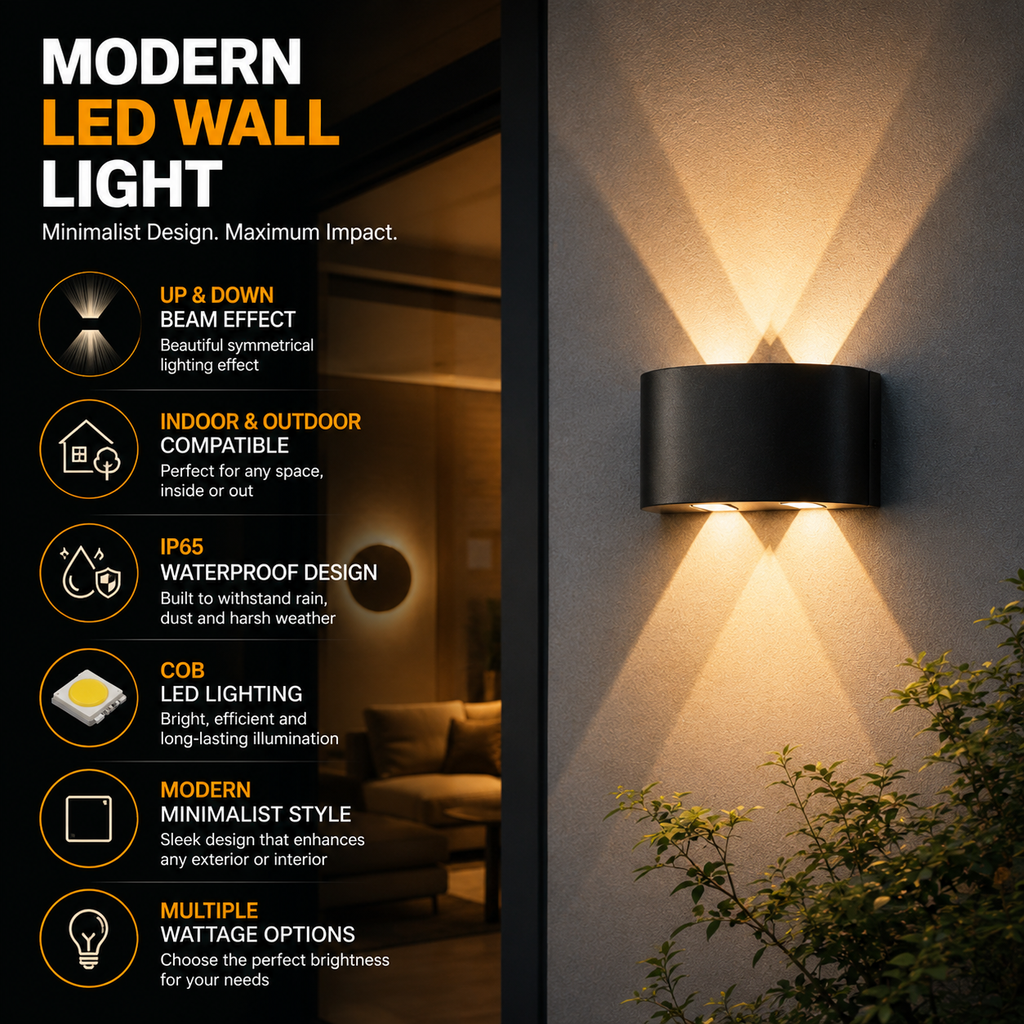 Aplica de perete LED pentru exterior — iluminare cu fascicul dublu, în sus și în jos