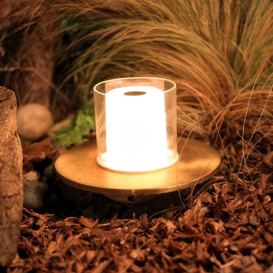 Rechargeable Glass and Steel Table Lamp With Touch and IR Dimmer, 16 Cm Diameter