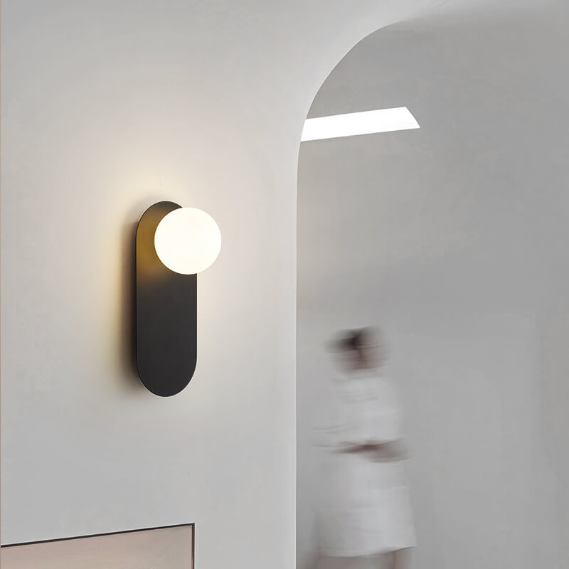 Nordic Glass Shade Wall Sconce Modern 1-Light Wall Lamp In Black Or White
