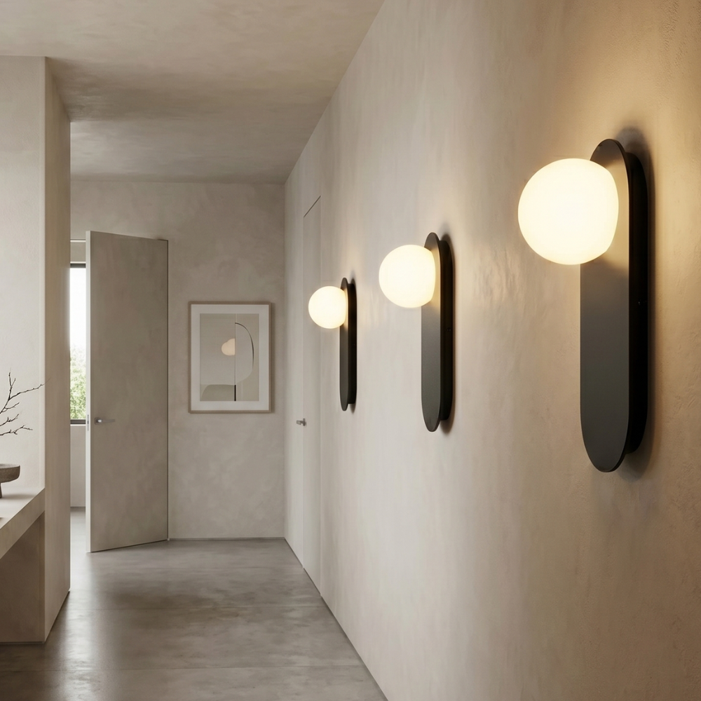 Nordic Glass Shade Wall Sconce Modern 1-Light Wall Lamp In Black Or White