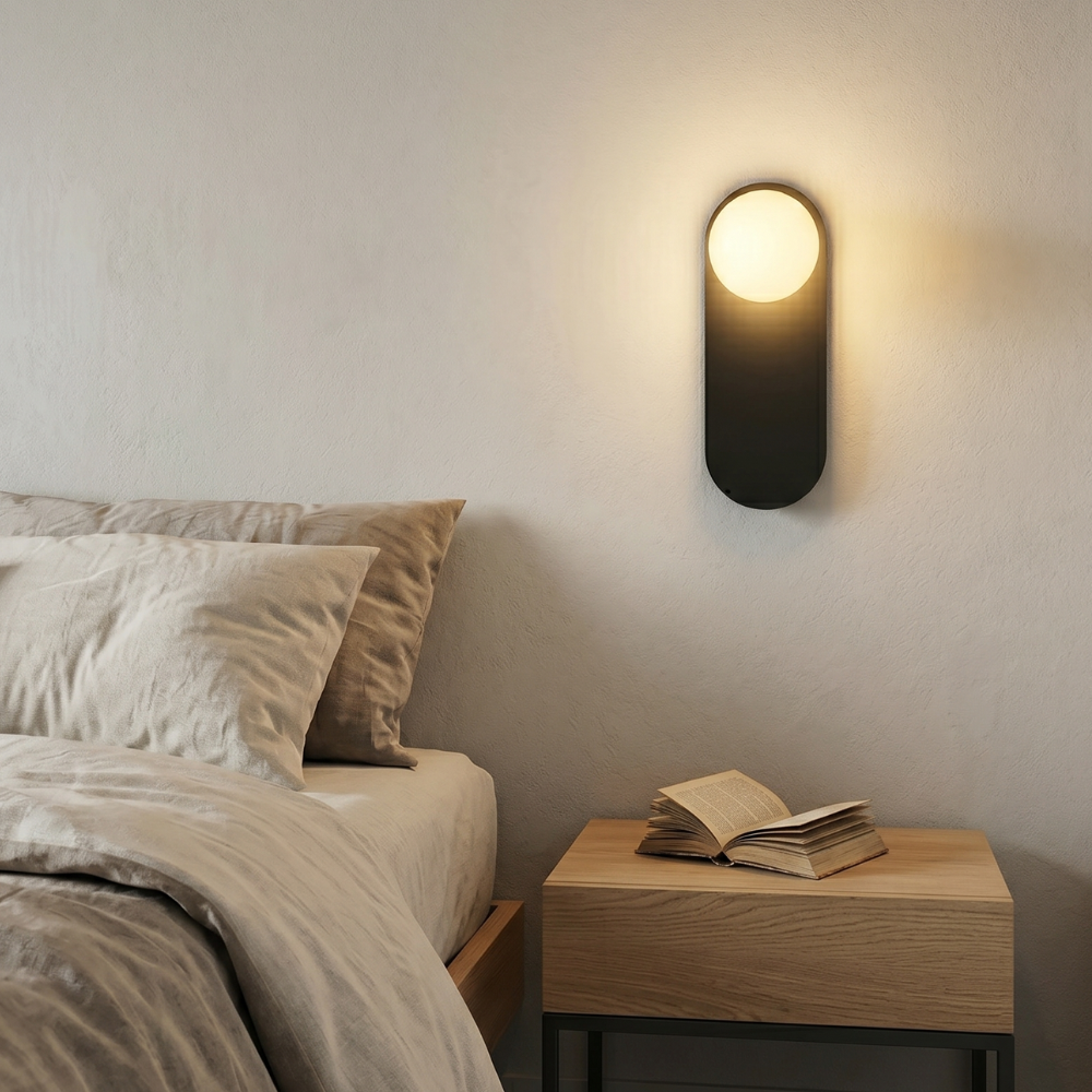 Nordic Glass Shade Wall Sconce Modern 1-Light Wall Lamp In Black Or White