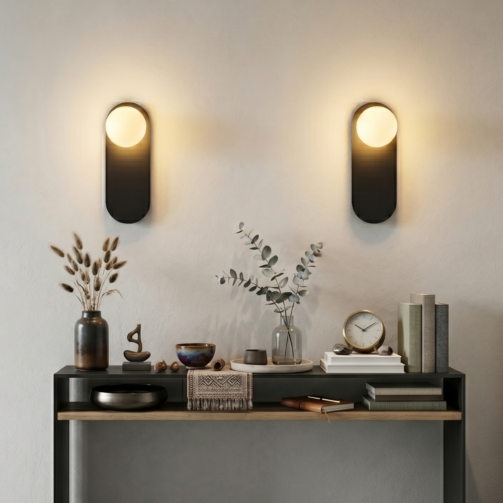 Nordic Glass Shade Wall Sconce Modern 1-Light Wall Lamp In Black Or White