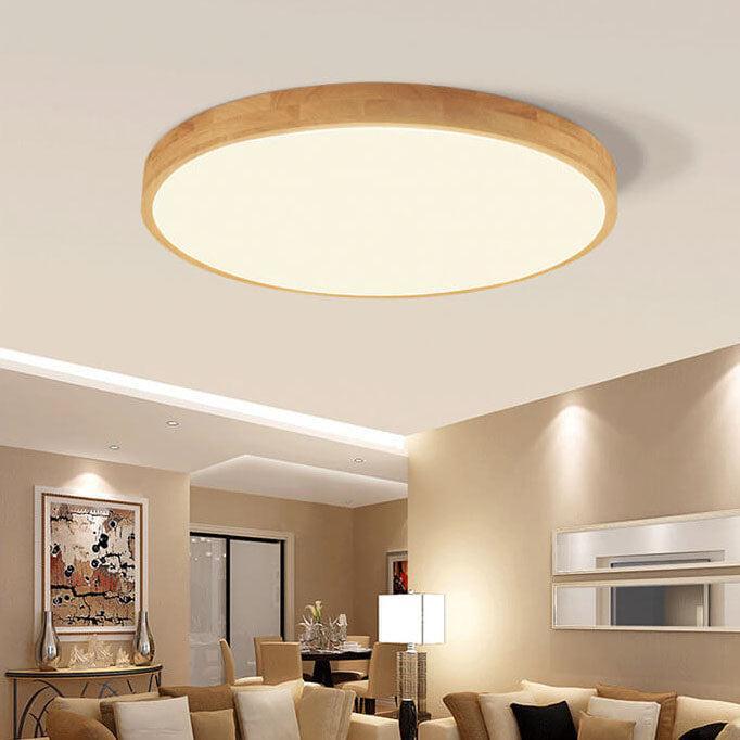 Nordic Solid Wood LED Flush Mount Ceiling Light With Adjustable Brightness And Color Temp