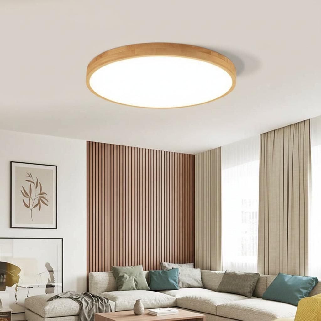 Nordic Solid Wood LED Flush Mount Ceiling Light With Adjustable Brightness And Color Temp