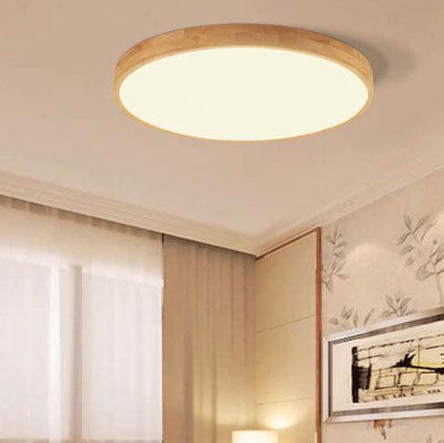 Nordic Solid Wood LED Flush Mount Ceiling Light With Adjustable Brightness And Color Temp