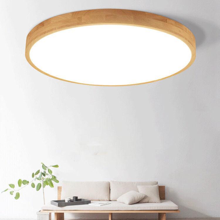 Nordic Solid Wood LED Flush Mount Ceiling Light With Adjustable Brightness And Color Temp