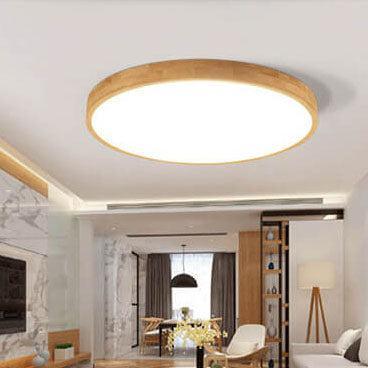Nordic Solid Wood LED Flush Mount Ceiling Light With Adjustable Brightness And Color Temp