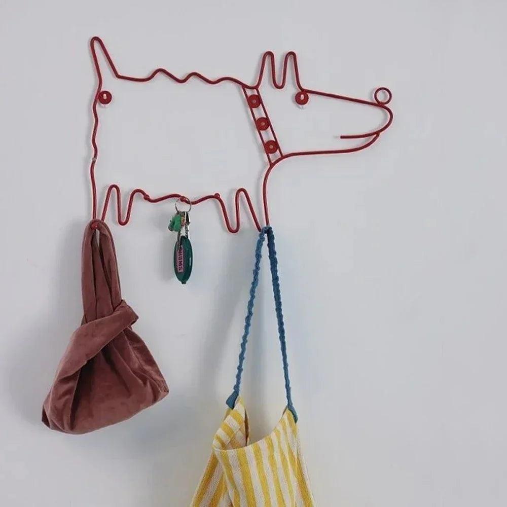Nordic Style Coat Hooks Wall Mount With Five Red Iron Hooks