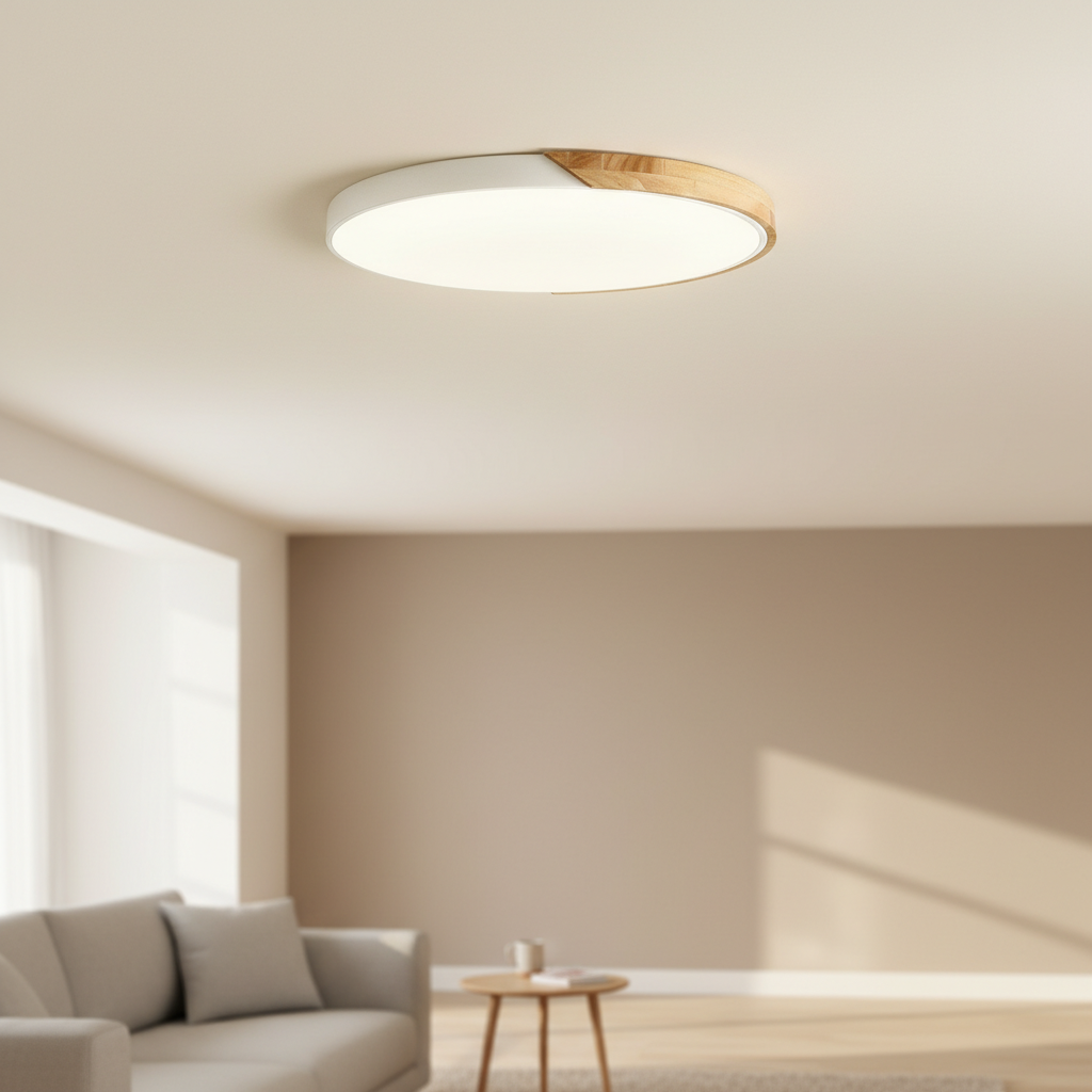 Noren Nordic Wood Ceiling Light With Flush Mount Fixture