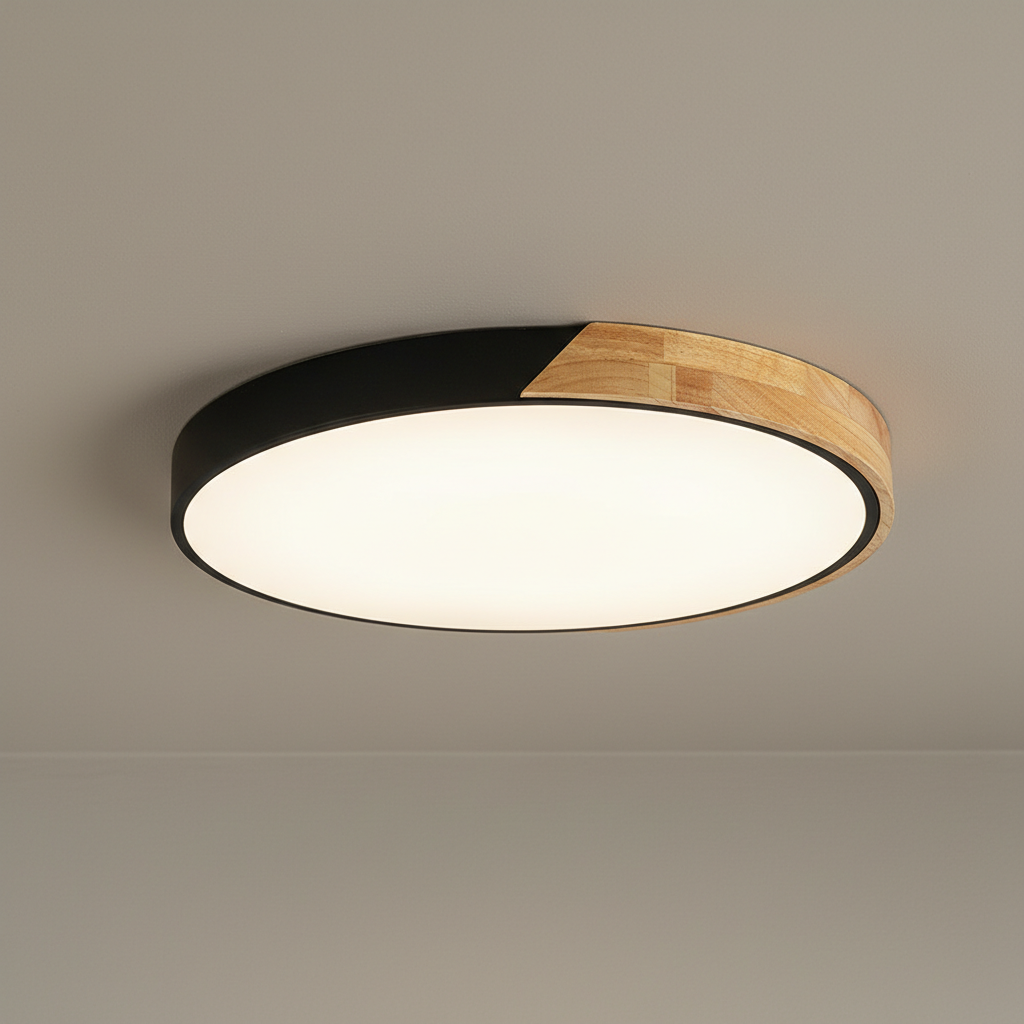 Noren Nordic Wood Ceiling Light With Flush Mount Fixture