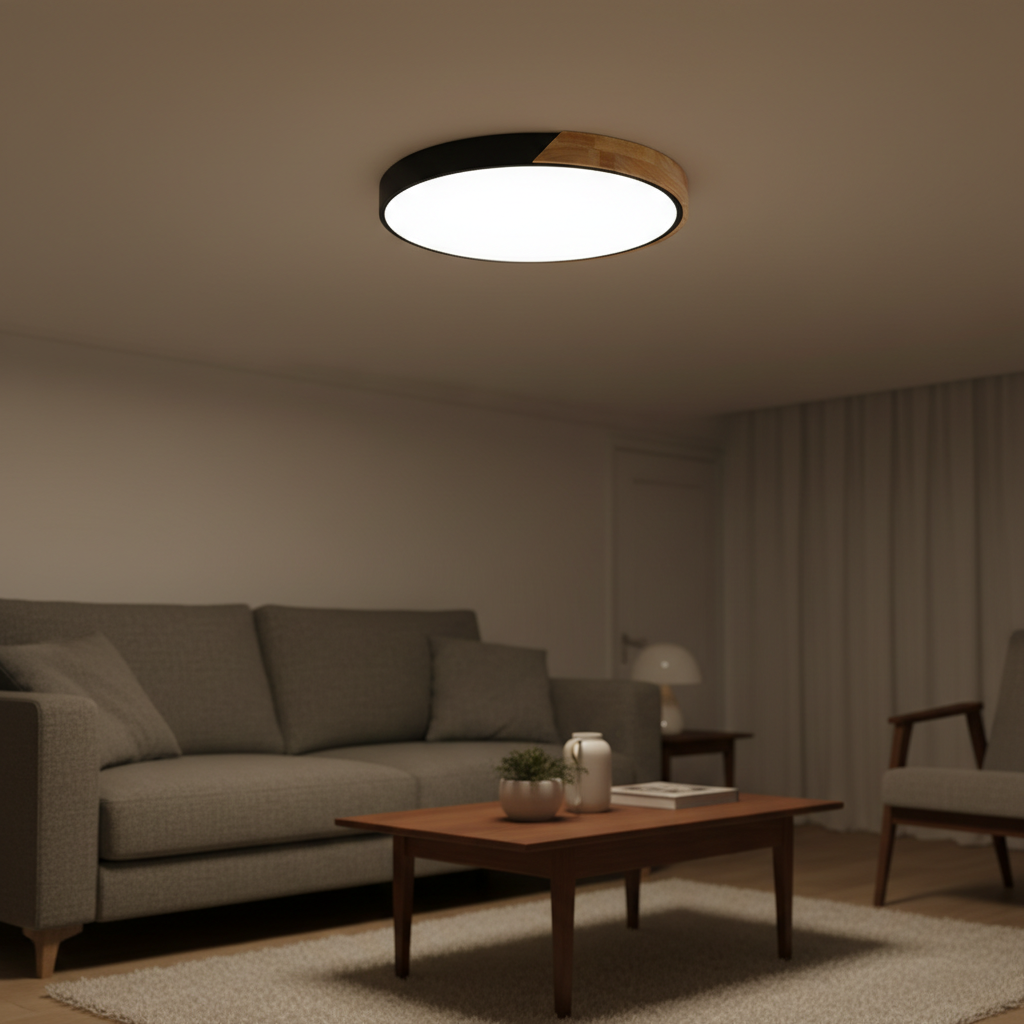 Noren Nordic Wood Ceiling Light With Flush Mount Fixture