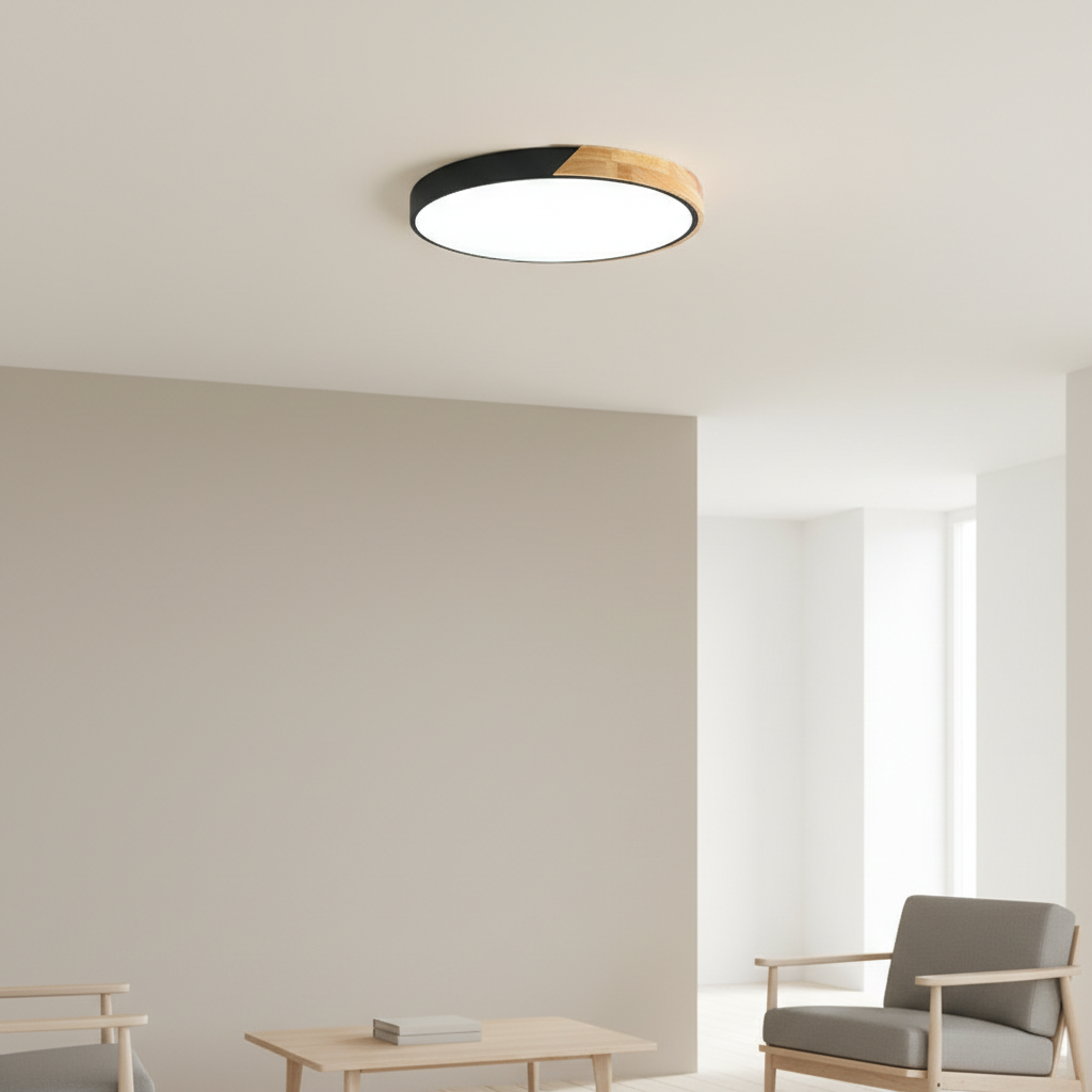 Noren Nordic Wood Ceiling Light With Flush Mount Fixture