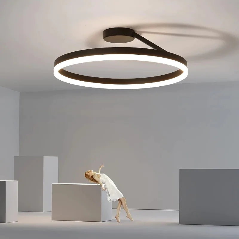 Modern Metal And Acrylic Ceiling Light With Circular LED Ring And Remote Dimmer