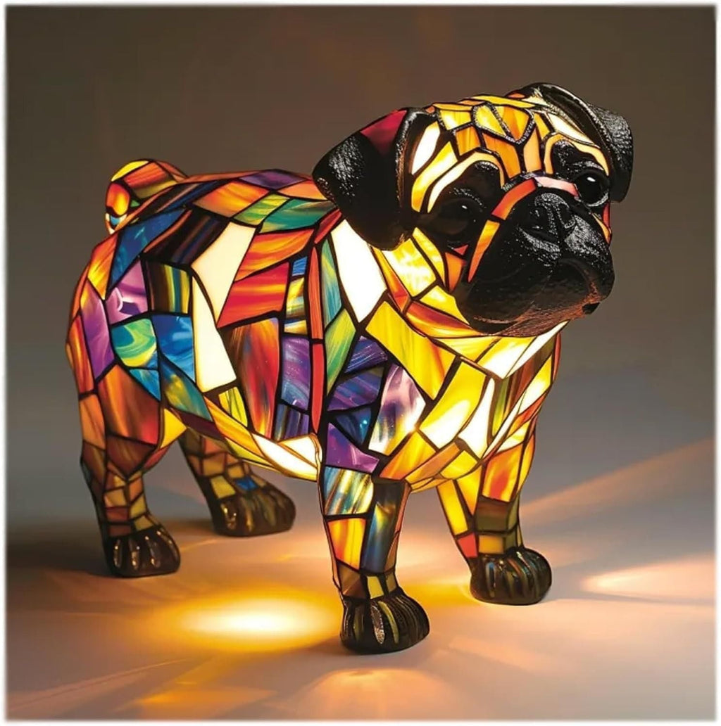 Table Lamp Stained Glass Dog LED Night Light Resin Decor | Meowbutter