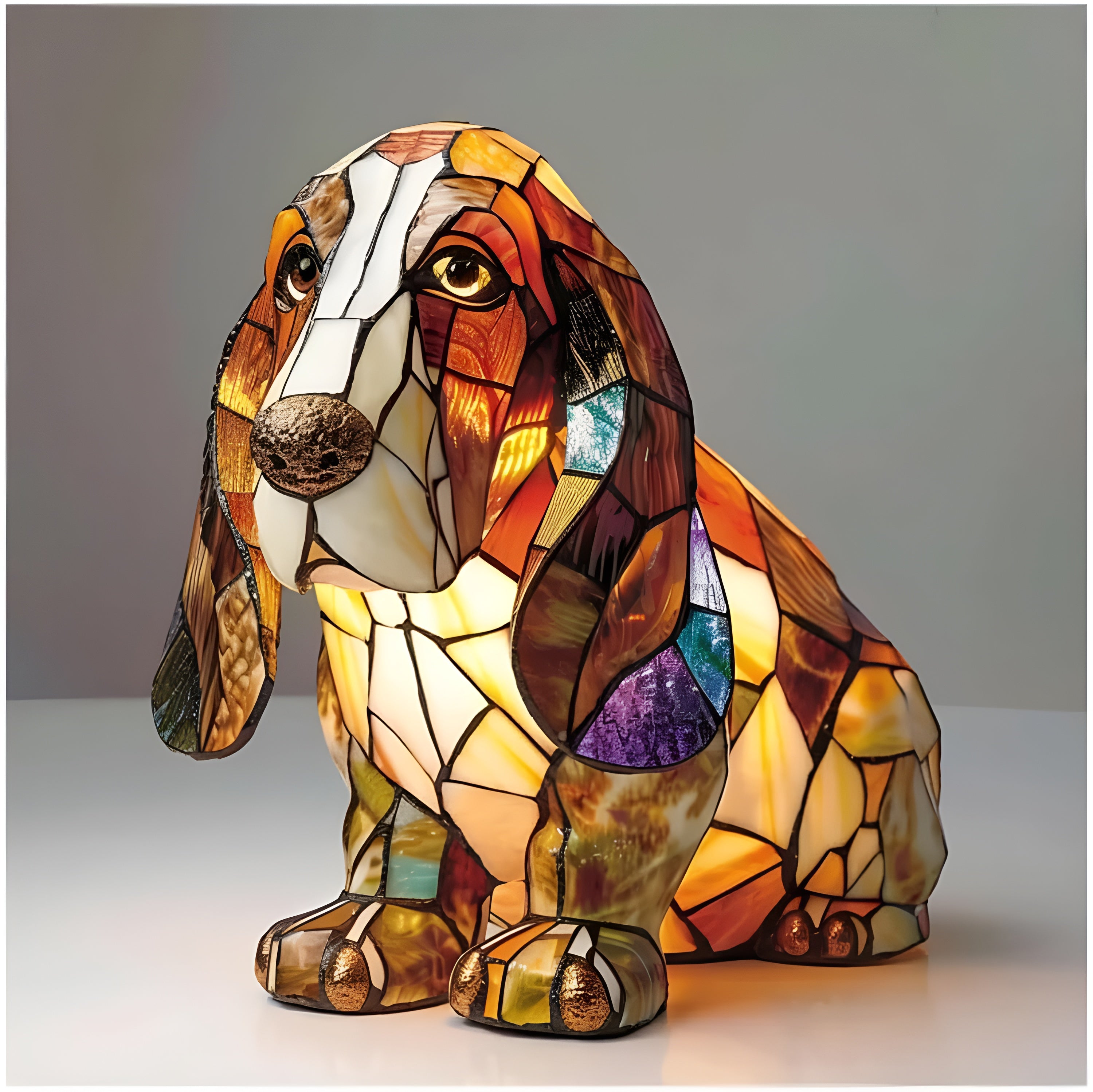 Table Lamp Stained Glass Dog Style Animal Decor Light | Meowbutter