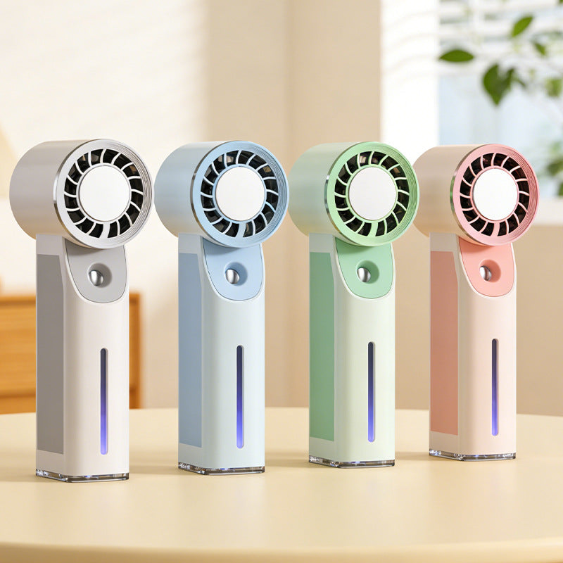 Ventilátor bez lopatek s mlžením - nanoatomizace - dobíjení přes USB - 4 režimy - bílá, zelená, růžová a modrá | meowbutter